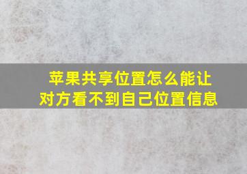 苹果共享位置怎么能让对方看不到自己位置信息