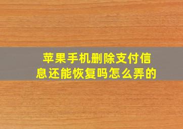 苹果手机删除支付信息还能恢复吗怎么弄的