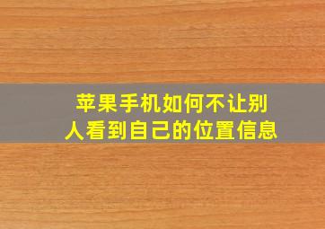 苹果手机如何不让别人看到自己的位置信息