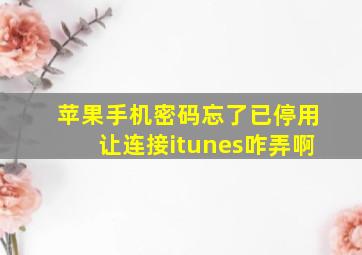 苹果手机密码忘了已停用让连接itunes咋弄啊