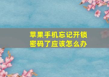 苹果手机忘记开锁密码了应该怎么办