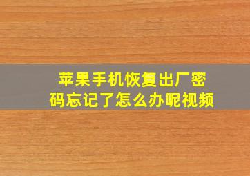 苹果手机恢复出厂密码忘记了怎么办呢视频