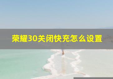 荣耀30关闭快充怎么设置