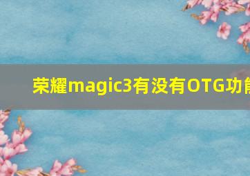 荣耀magic3有没有OTG功能