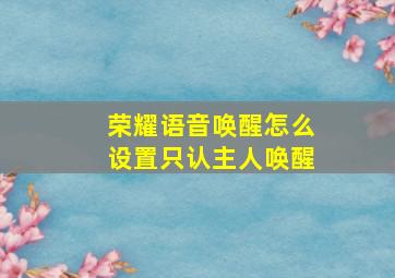 荣耀语音唤醒怎么设置只认主人唤醒