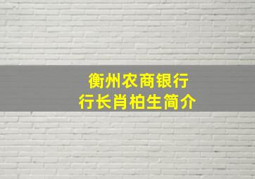 衡州农商银行行长肖柏生简介