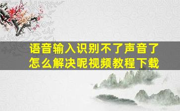 语音输入识别不了声音了怎么解决呢视频教程下载