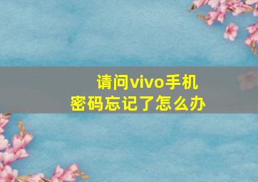 请问vivo手机密码忘记了怎么办