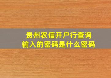 贵州农信开户行查询输入的密码是什么密码