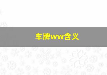 车牌ww含义