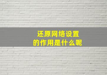 还原网络设置的作用是什么呢