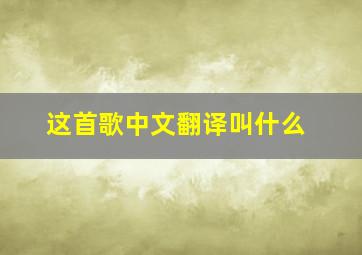 这首歌中文翻译叫什么