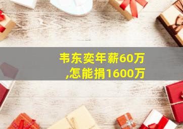 韦东奕年薪60万,怎能捐1600万