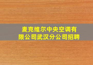 麦克维尔中央空调有限公司武汉分公司招聘