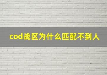 cod战区为什么匹配不到人