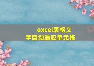 excel表格文字自动适应单元格