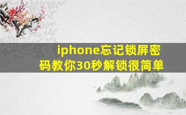 iphone忘记锁屏密码教你30秒解锁很简单