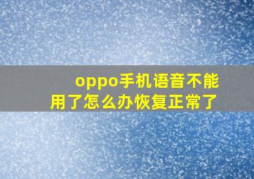 oppo手机语音不能用了怎么办恢复正常了