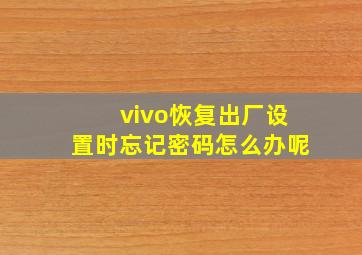 vivo恢复出厂设置时忘记密码怎么办呢