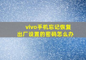 vivo手机忘记恢复出厂设置的密码怎么办