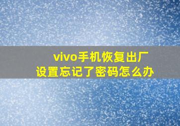 vivo手机恢复出厂设置忘记了密码怎么办