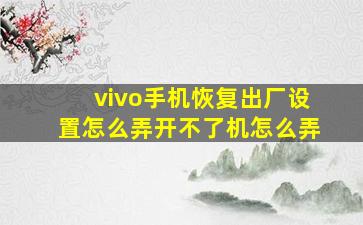 vivo手机恢复出厂设置怎么弄开不了机怎么弄