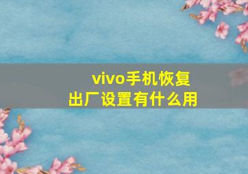 vivo手机恢复出厂设置有什么用