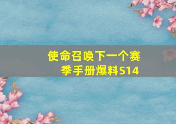 使命召唤下一个赛季手册爆料S14