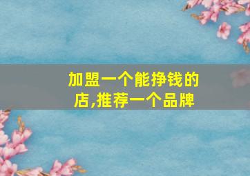 加盟一个能挣钱的店,推荐一个品牌