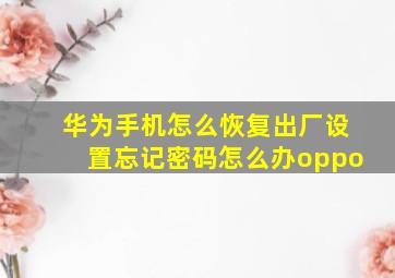 华为手机怎么恢复出厂设置忘记密码怎么办oppo