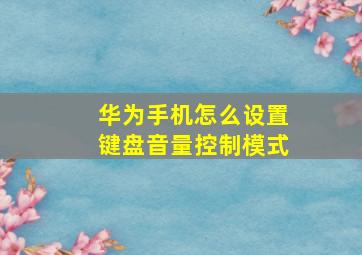 华为手机怎么设置键盘音量控制模式