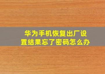 华为手机恢复出厂设置结果忘了密码怎么办