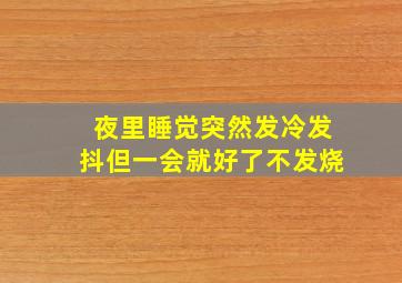 夜里睡觉突然发冷发抖但一会就好了不发烧