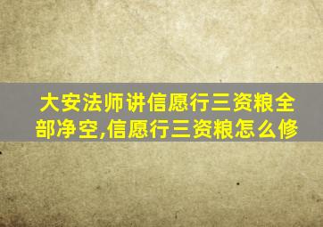 大安法师讲信愿行三资粮全部净空,信愿行三资粮怎么修