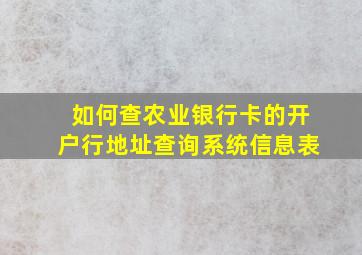 如何查农业银行卡的开户行地址查询系统信息表