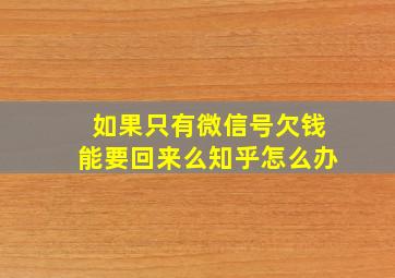 如果只有微信号欠钱能要回来么知乎怎么办