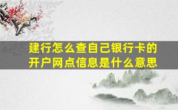 建行怎么查自己银行卡的开户网点信息是什么意思