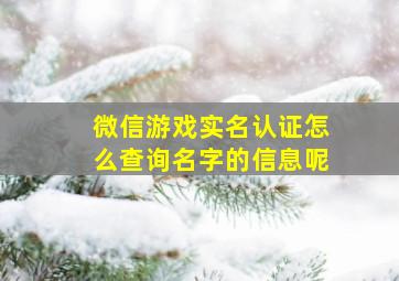 微信游戏实名认证怎么查询名字的信息呢