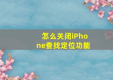 怎么关闭iPhone查找定位功能