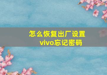 怎么恢复出厂设置vivo忘记密码