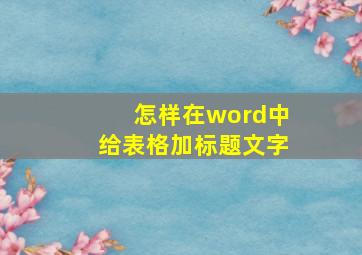 怎样在word中给表格加标题文字