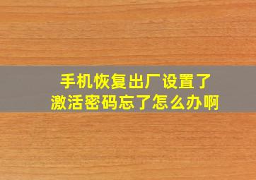 手机恢复出厂设置了激活密码忘了怎么办啊