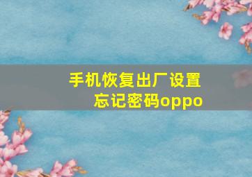 手机恢复出厂设置忘记密码oppo