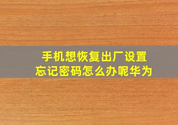 手机想恢复出厂设置忘记密码怎么办呢华为