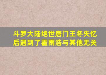 斗罗大陆绝世唐门王冬失忆后遇到了霍雨浩与其他无关