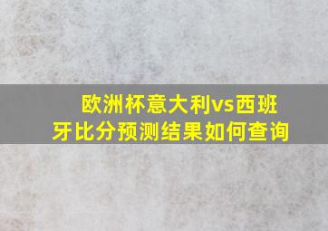 欧洲杯意大利vs西班牙比分预测结果如何查询