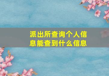 派出所查询个人信息能查到什么信息