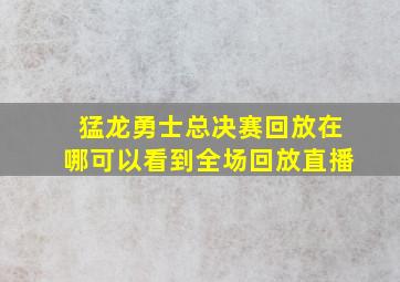 猛龙勇士总决赛回放在哪可以看到全场回放直播