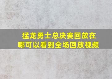 猛龙勇士总决赛回放在哪可以看到全场回放视频