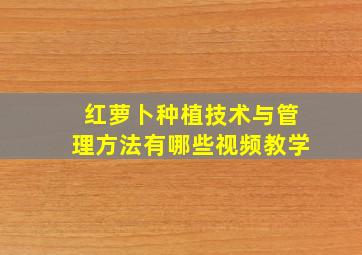 红萝卜种植技术与管理方法有哪些视频教学